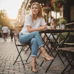 NEW Schutz Sandalia Alto Heeled Lace Up Sandal in Natural Size 5